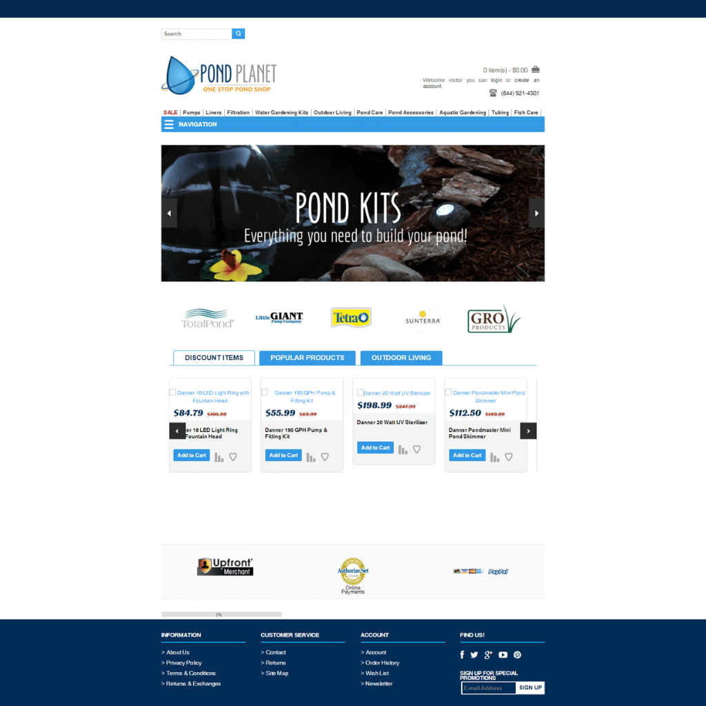 Pond Equipment eCommerce Website